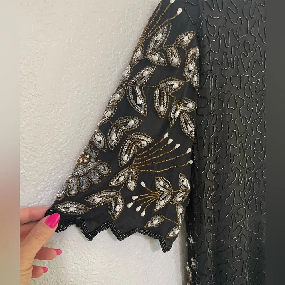 Vintage Plus Size 100% Silk Beaded Blouse - Picture 10 of 13